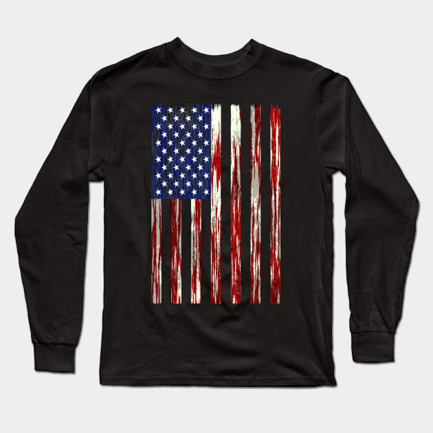 USA American Flag Distressed Design Tee Long Sleeve T-Shirt by Pistols & Patriots